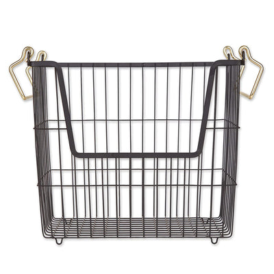 DII Design Imports Wire Mesh Stackable Utility Storage Bin, Large, Black & Gold