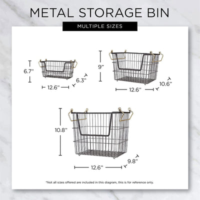 DII Design Imports Wire Mesh Stackable Utility Storage Bin, Large, Black & Gold