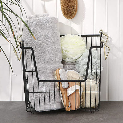 DII Design Imports Wire Mesh Stackable Utility Storage Bin, Large, Black & Gold