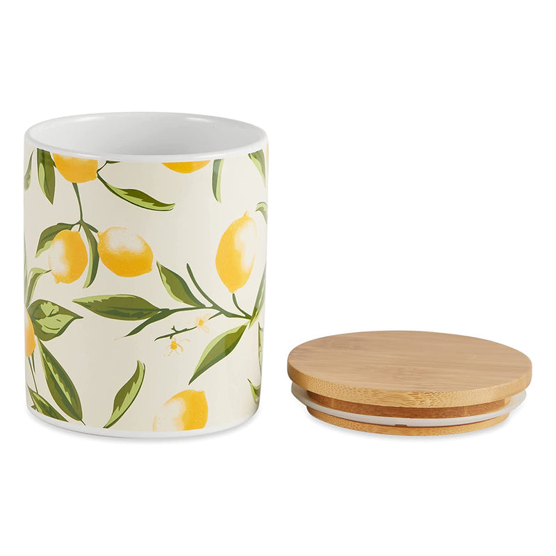 DII Design Imports Ceramic Kitchen Canister and Bamboo Lid Set, Lemon, 3 Piece