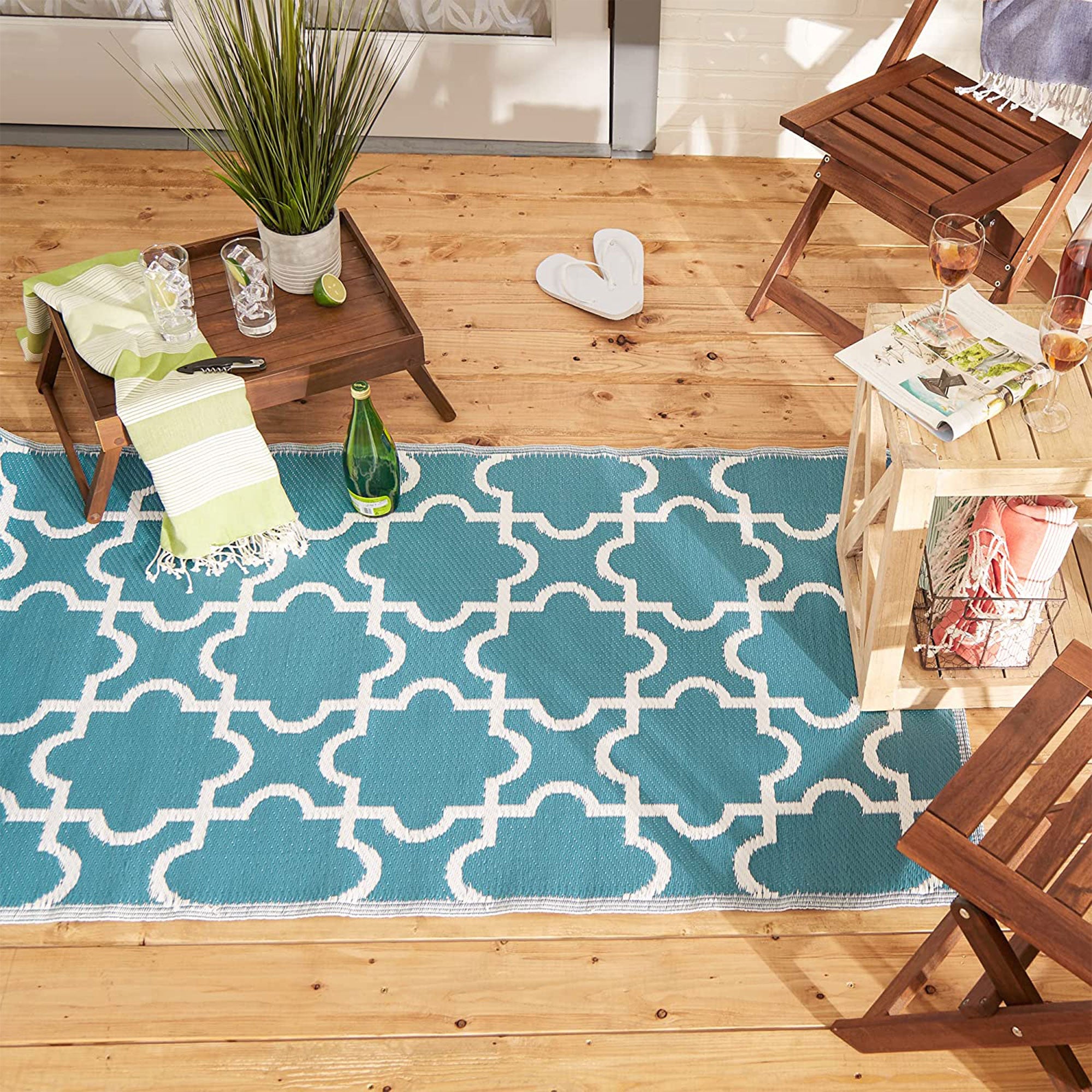 DII Design Imports Indoor Outdoor 3 x 6 Foot Reversible Woven Rug, Storm Blue