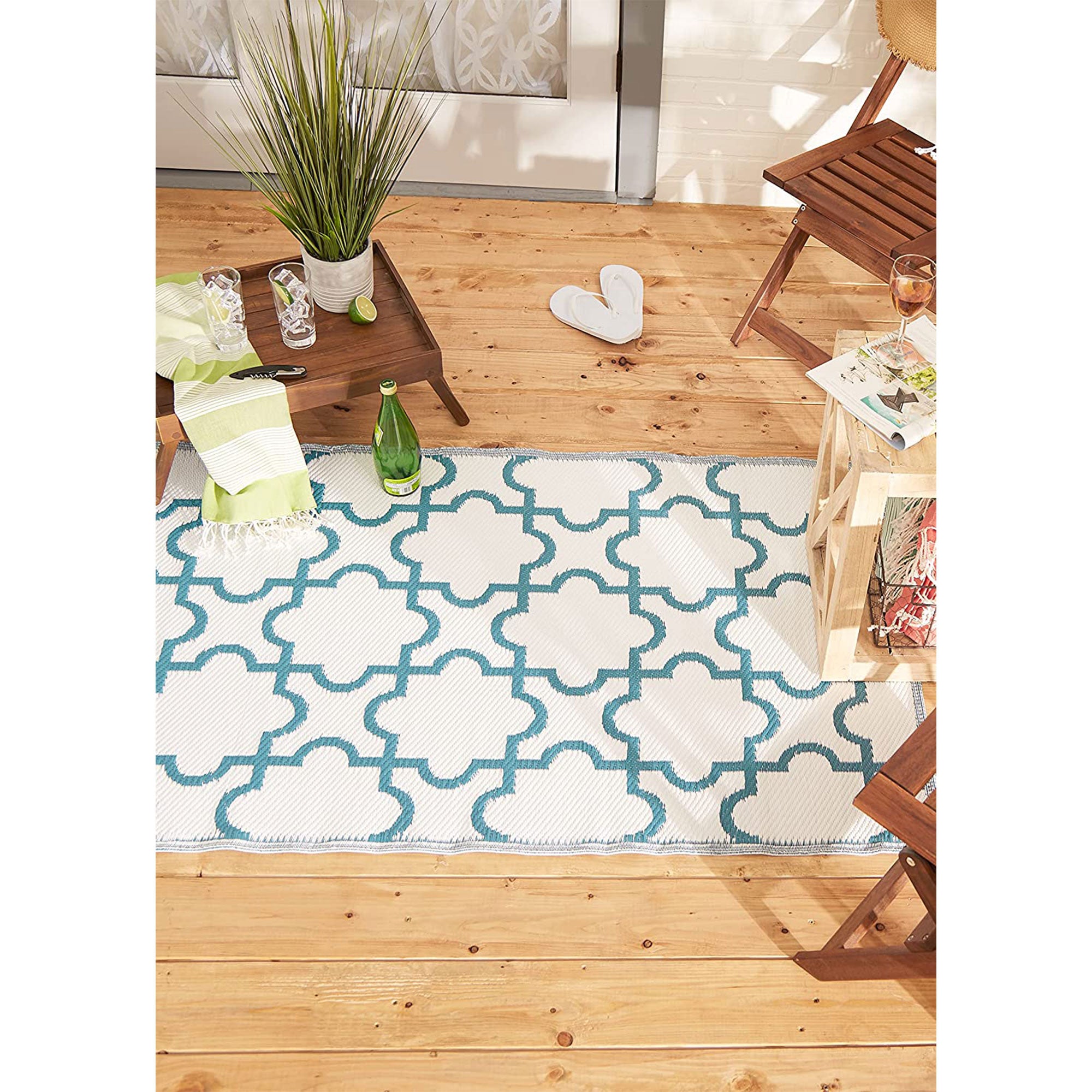 DII Design Imports Indoor Outdoor 3 x 6 Foot Reversible Woven Rug, Storm Blue