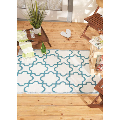 DII Design Imports Indoor Outdoor 3 x 6 Foot Reversible Woven Rug, Storm Blue