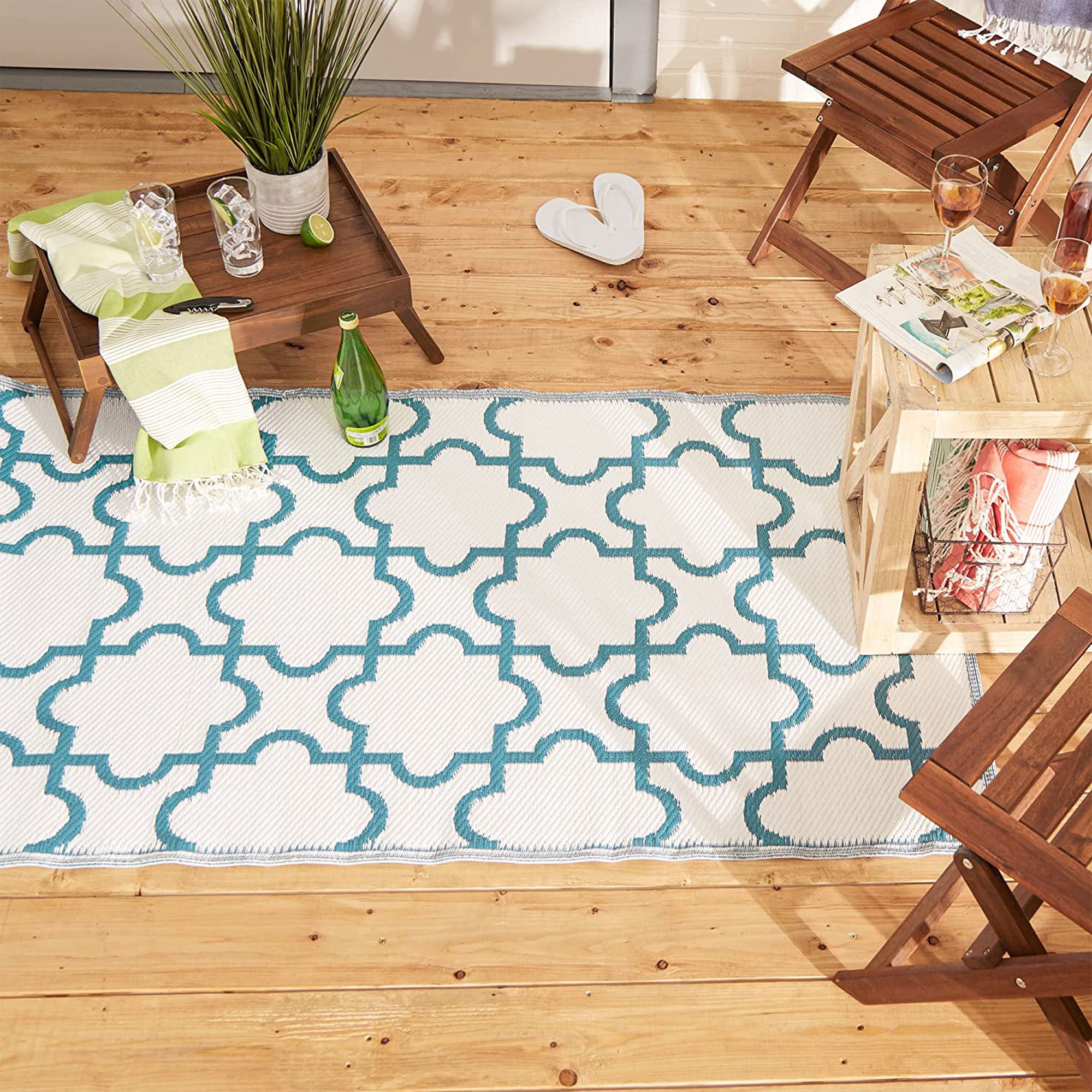 DII Design Imports Indoor Outdoor 3 x 6 Foot Reversible Woven Rug, Storm Blue
