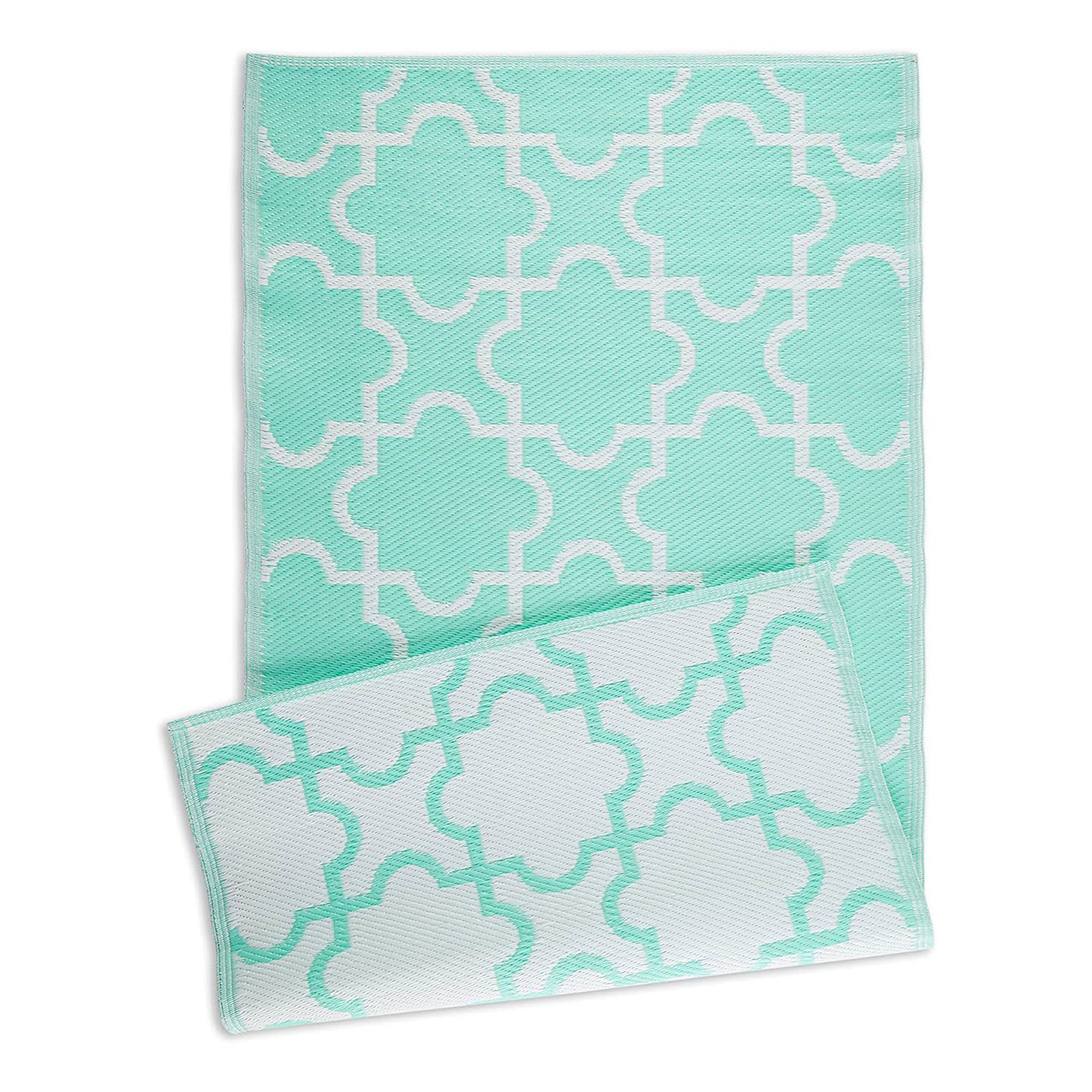 DII Design Imports Indoor Outdoor 3x6 Ft Reversible Lattice Woven Rug,Aqua(Used) - VMInnovations