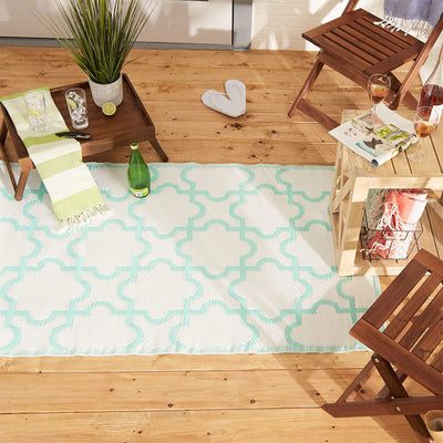 DII Design Imports Indoor Outdoor 3x6 Ft Reversible Lattice Woven Rug,Aqua(Used) - VMInnovations