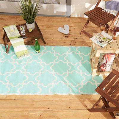 DII Design Imports Indoor Outdoor 3x6 Ft Reversible Lattice Woven Rug,Aqua(Used) - VMInnovations