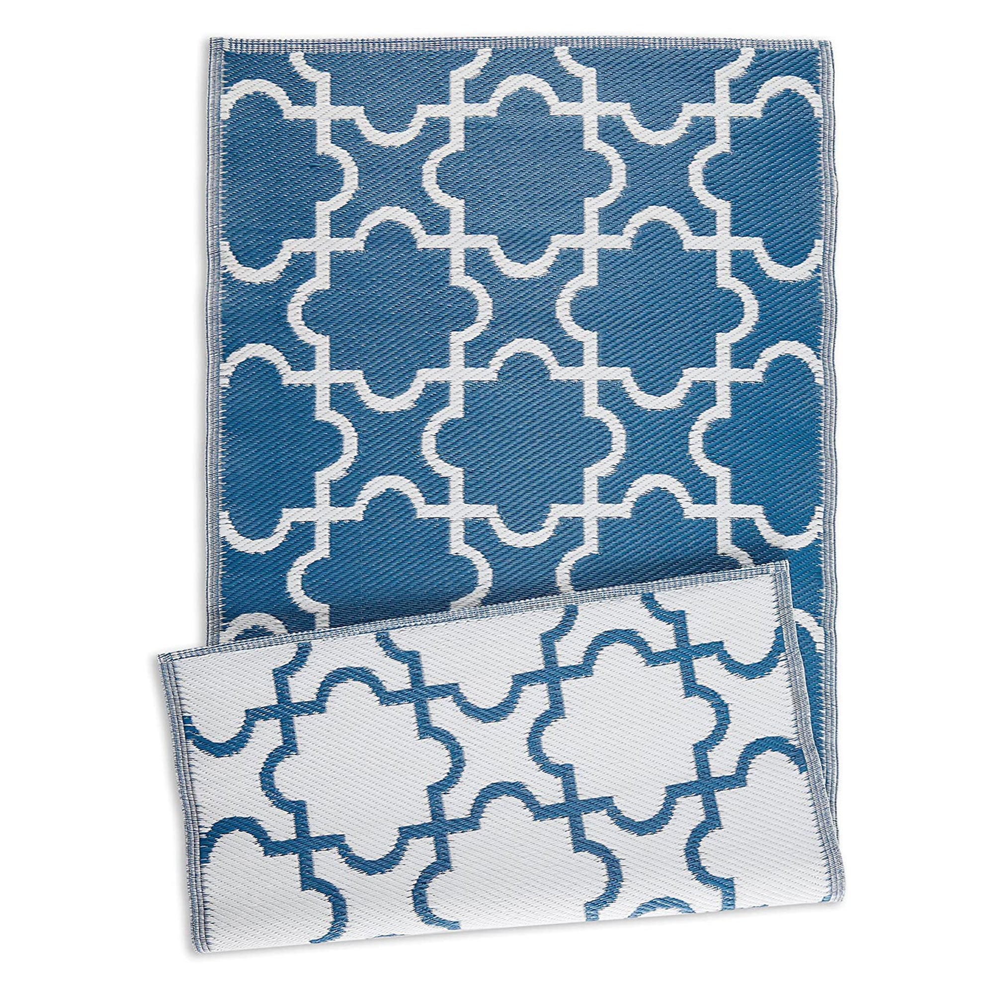 DII Design Imports Indoor Outdoor 3 x 6 Foot Reversible Lattice Woven Rug, Blue
