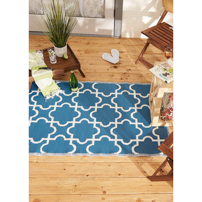 DII Design Imports Indoor Outdoor 3 x 6 Foot Reversible Lattice Woven Rug, Blue