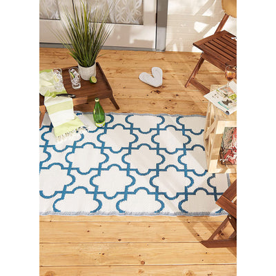 DII Design Imports Indoor Outdoor 3 x 6 Foot Reversible Lattice Woven Rug, Blue