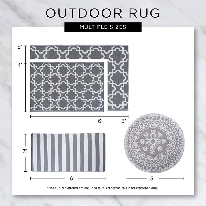 Indoor Outdoor 4 x 6 Foot Reversible Woven Rug, Storm Blue (Open Box)