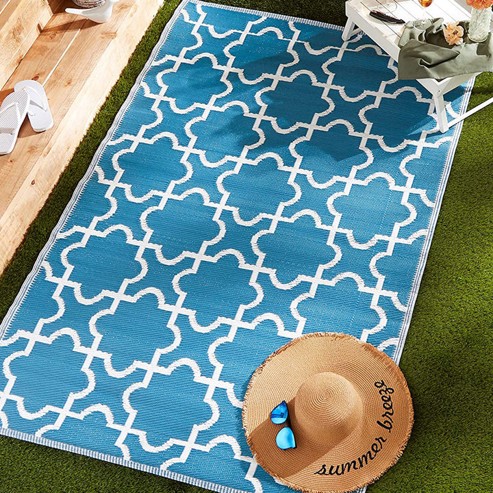 Indoor Outdoor 4 x 6 Foot Reversible Woven Rug, Storm Blue (Open Box)