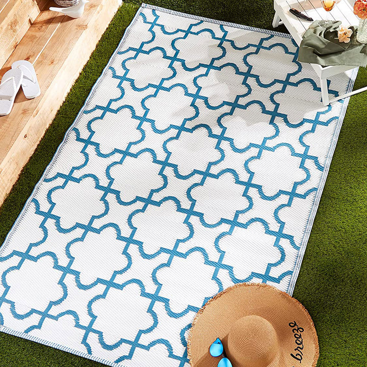 Indoor Outdoor 4 x 6 Foot Reversible Woven Rug, Storm Blue (Open Box)