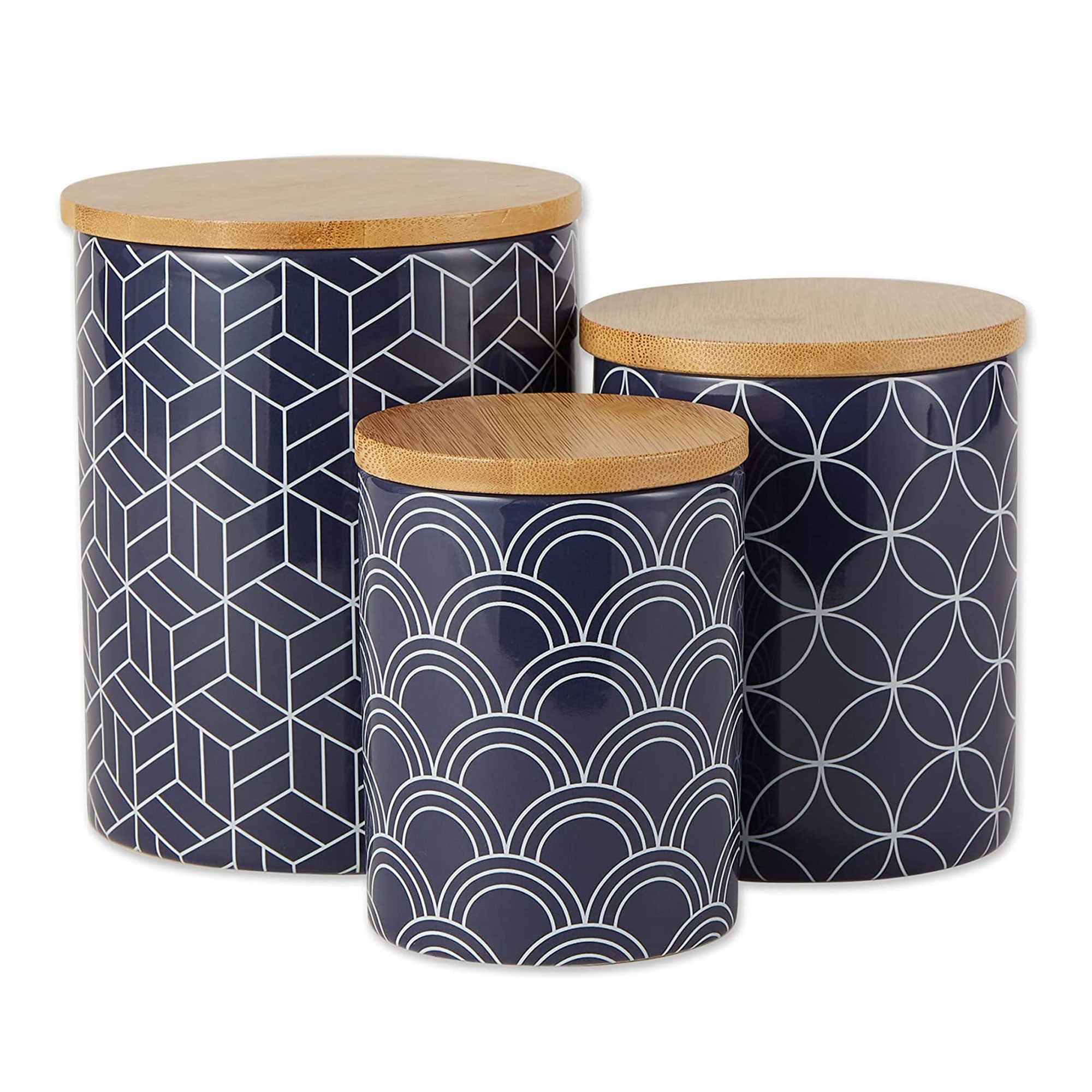 DII Design Imports Ceramic Kitchen Canister and Bamboo Lid set, Blue (Open Box) - VMInnovations