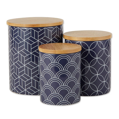 DII Design Imports Ceramic Kitchen Canister and Bamboo Lid set, Blue (Open Box) - VMInnovations