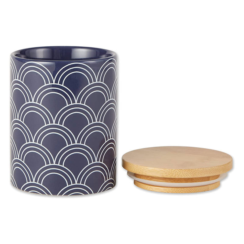 DII Design Imports Ceramic Kitchen Canister and Bamboo Lid Set, Nautical Blue