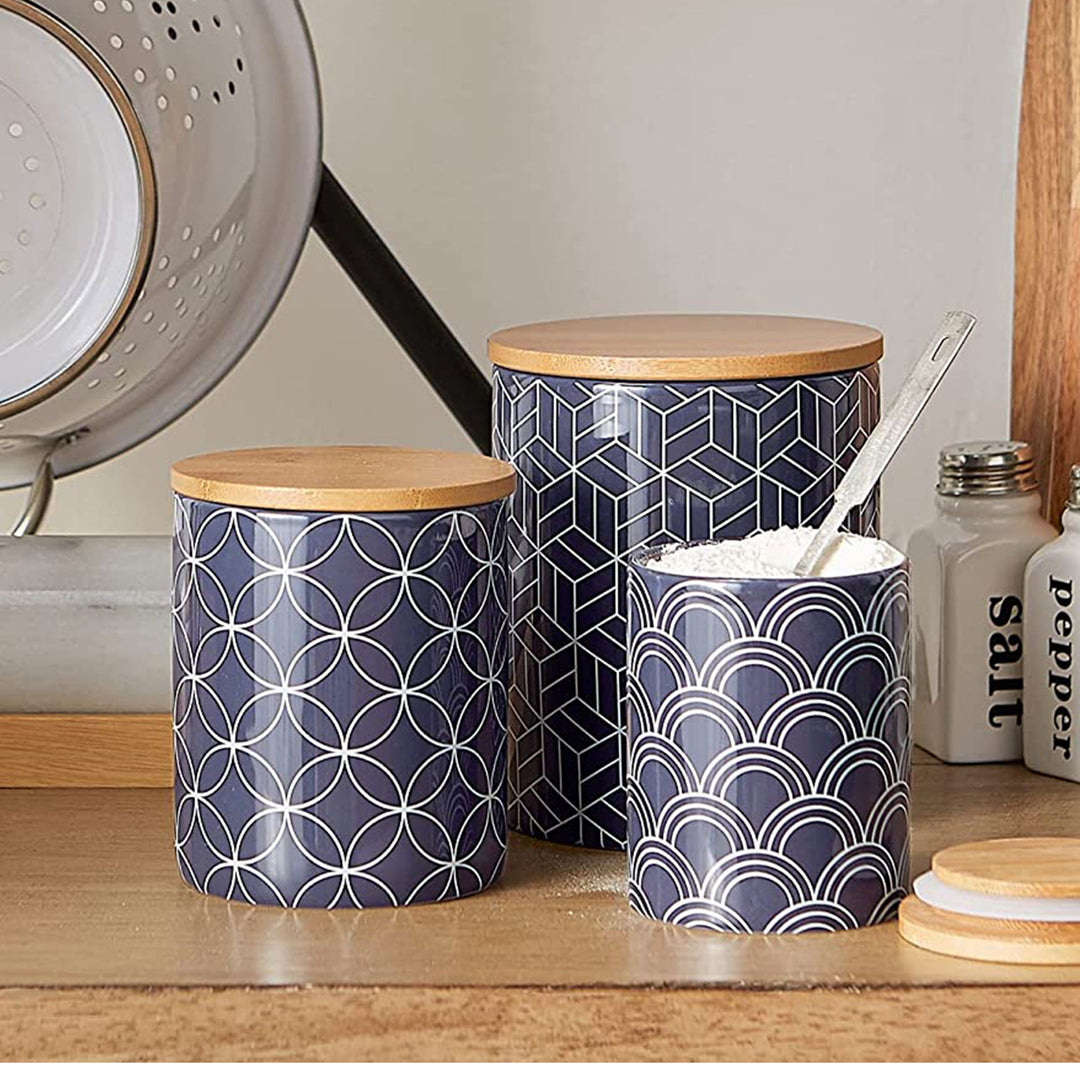 DII Design Imports Ceramic Kitchen Canister and Bamboo Lid set, Blue (Open Box)