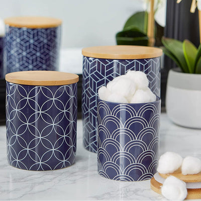 DII Design Imports Ceramic Kitchen Canister and Bamboo Lid set, Blue (Open Box) - VMInnovations