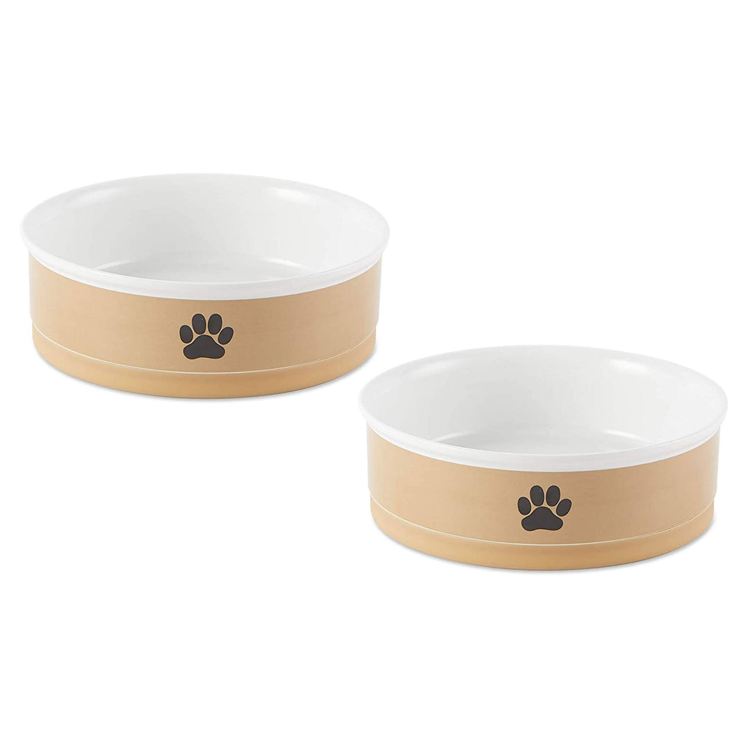 Bone Dry Dog Bowl w/ Silicone Bottom, Taupe/Black (2 Set) (Open Box) - VMInnovations