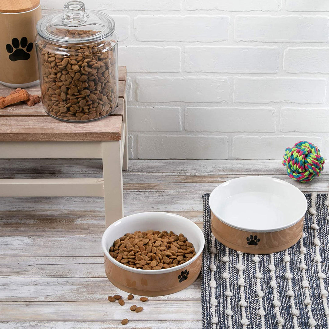 Bone Dry Dog Bowl w/ Silicone Bottom, Taupe/Black (2 Set) (Open Box) - VMInnovations