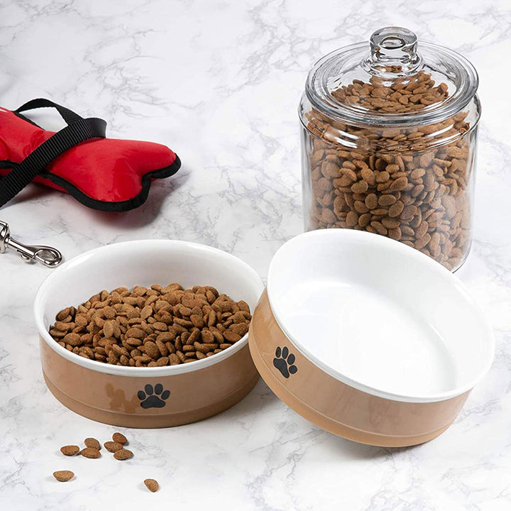 Bone Dry Dog Bowl w/ Silicone Bottom, Taupe/Black (2 Set) (Open Box) - VMInnovations