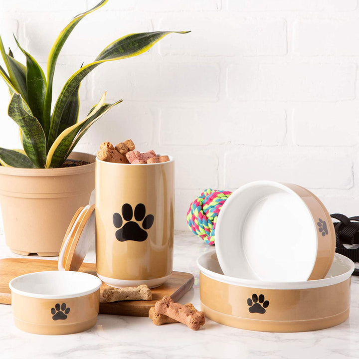 Bone Dry Dog Bowl w/ Silicone Bottom, Taupe/Black (2 Set) (Open Box) - VMInnovations