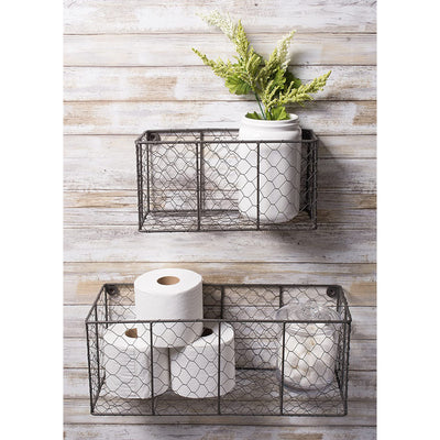 DII Chicken Wire Vintage Farmhouse Wall Medium Storage Basket, Gray (2 Pack)