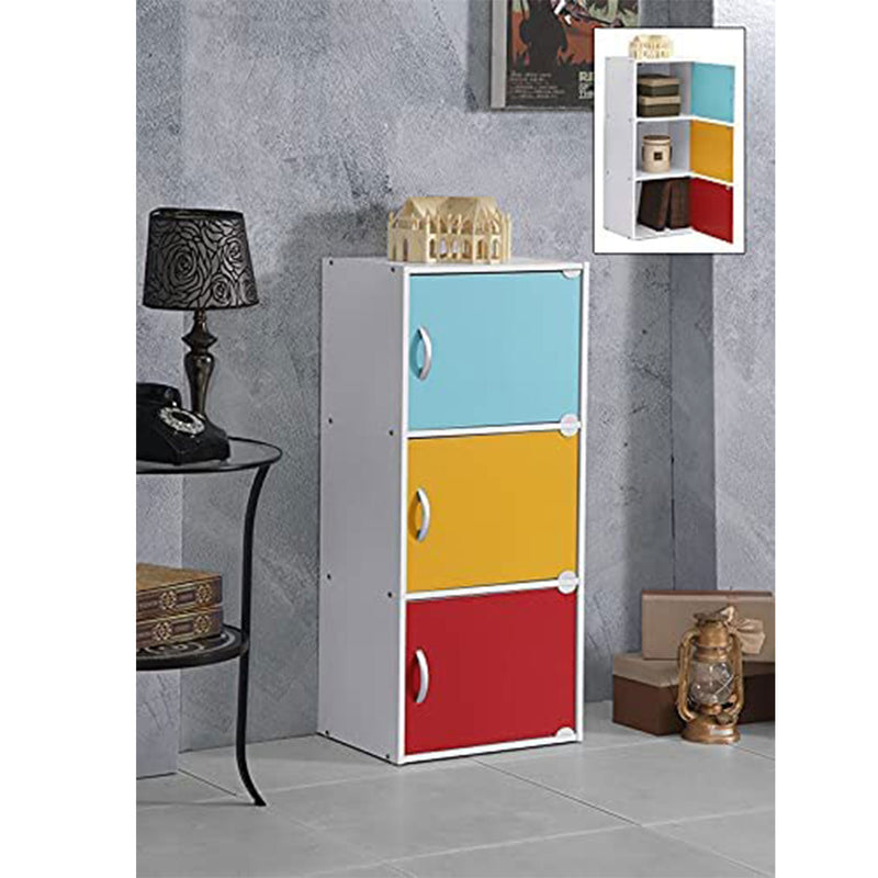 Hodedah 3 Door Enclosed Multipurpose Storage Cabinet for Home or Office, Rainbow