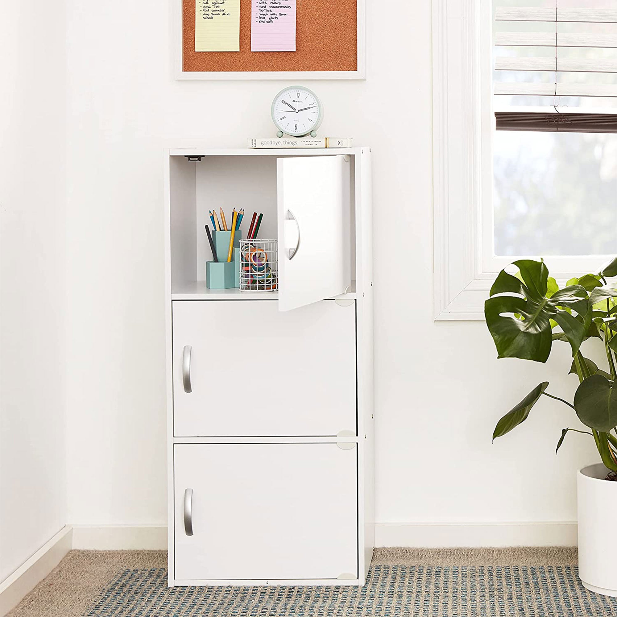 Hodedah 3 Door Enclosed Storage Cabinet for Home & Office, White (For Parts) - VMInnovations