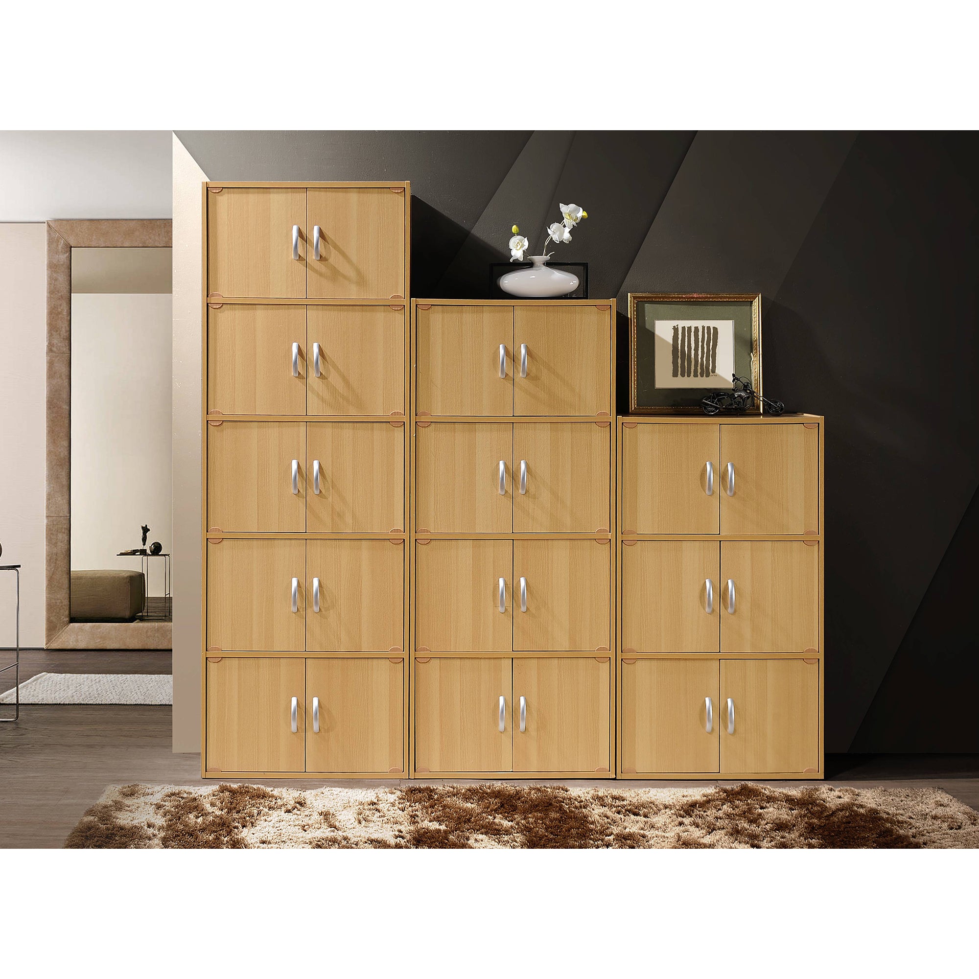 Hodedah 6 Door Multipurpose Storage Cabinet for Home and Office, Beech (Used) - VMInnovations
