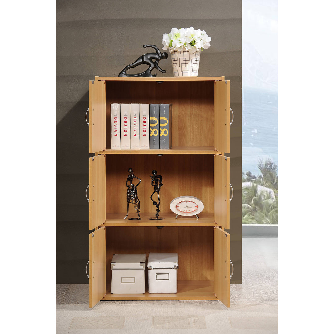 6 Door Enclosed Multipurpose Storage Cabinet for Home & Office, Beech (Open Box)