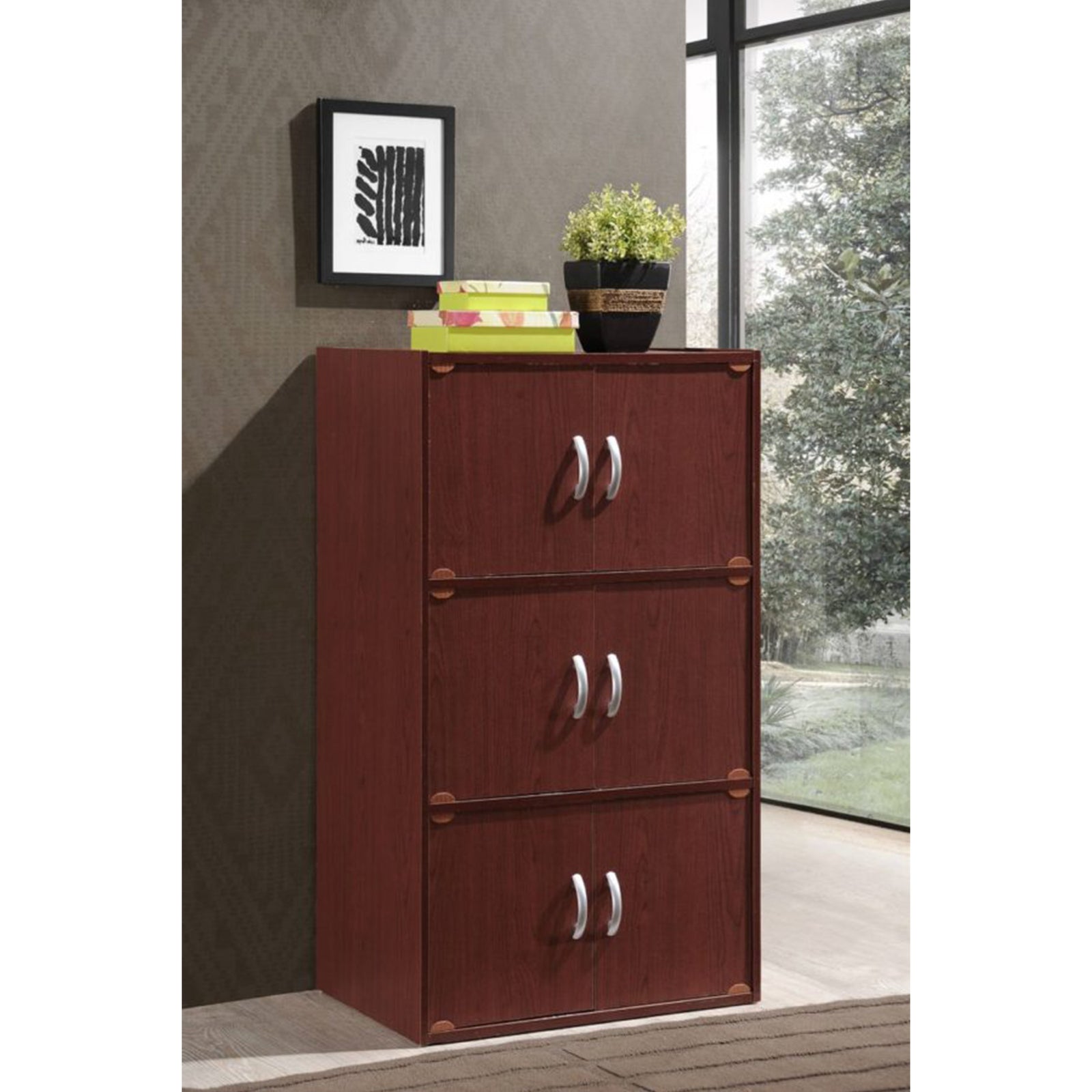 Hodedah 6 Door Enclosed Multipurpose Storage Cabinet for Home & Office, Mahogany - VMInnovations
