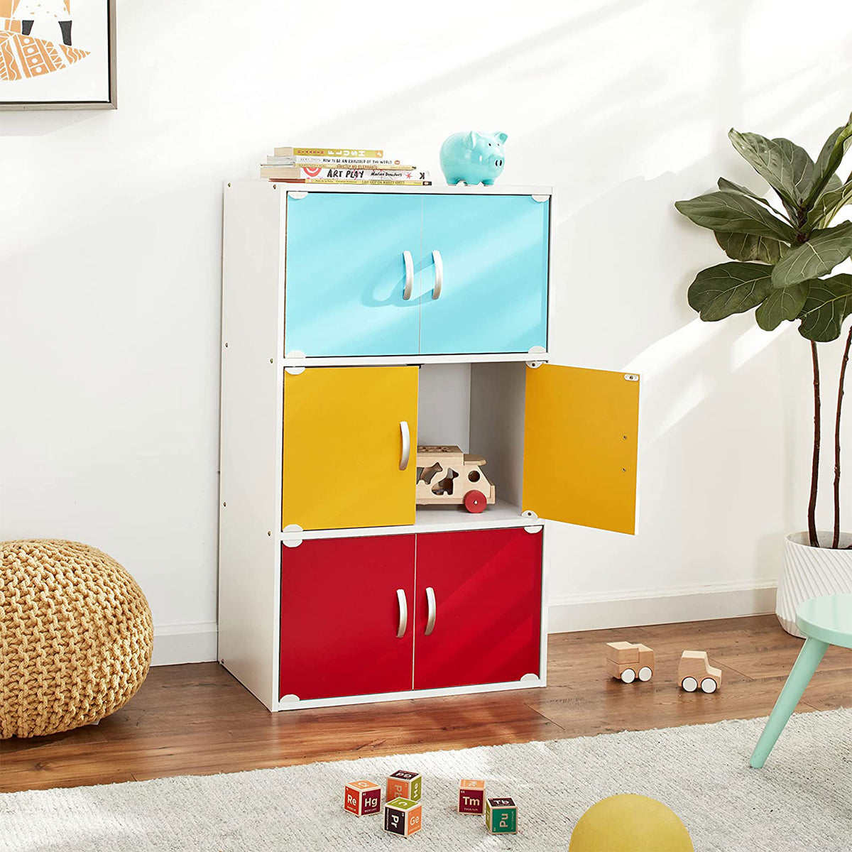 6 Door Enclosed Storage Cabinet for Home & Office, Rainbow (Open Box)