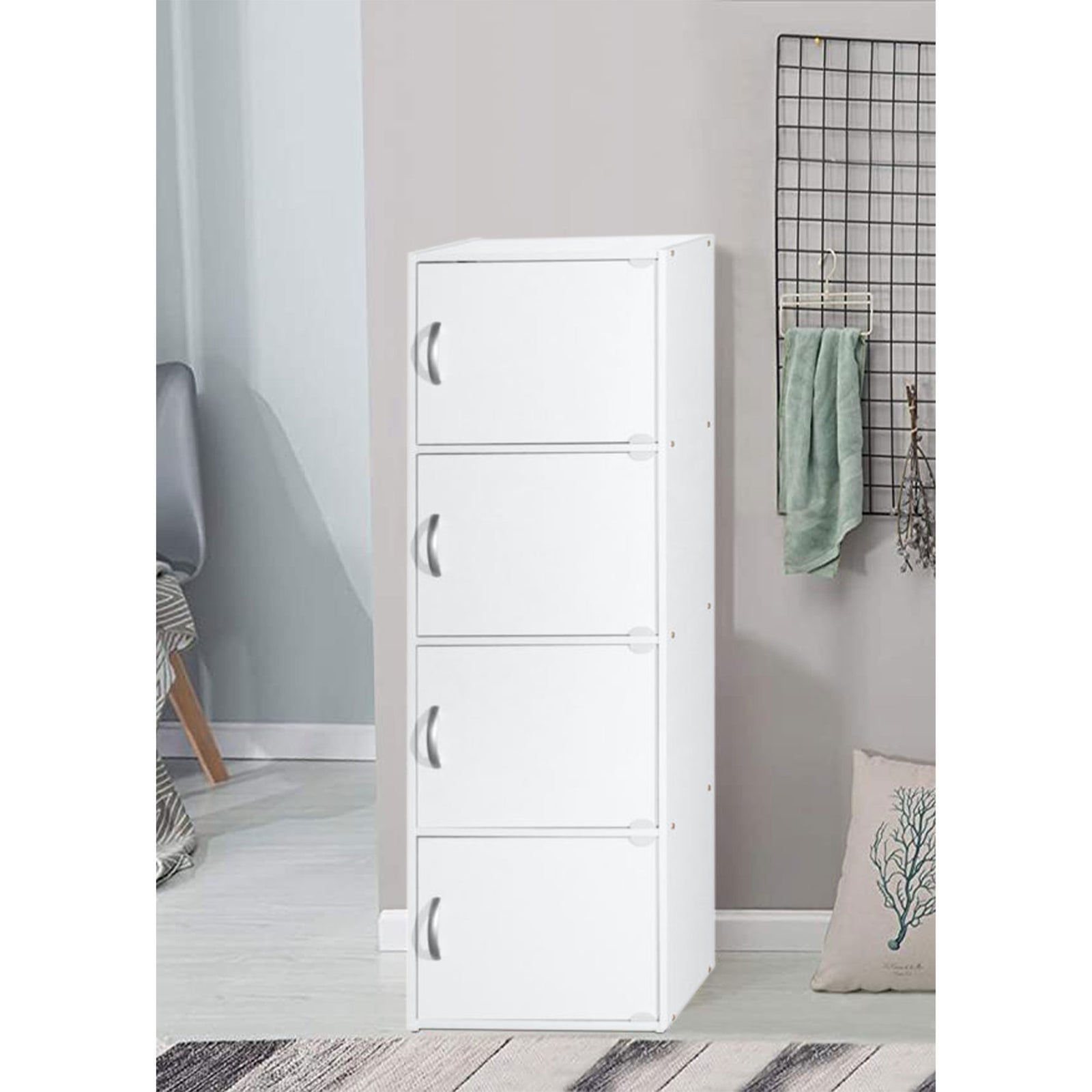 Hodedah 4 Door Enclosed Multipurpose Storage Cabinet for Home or Office, White - VMInnovations