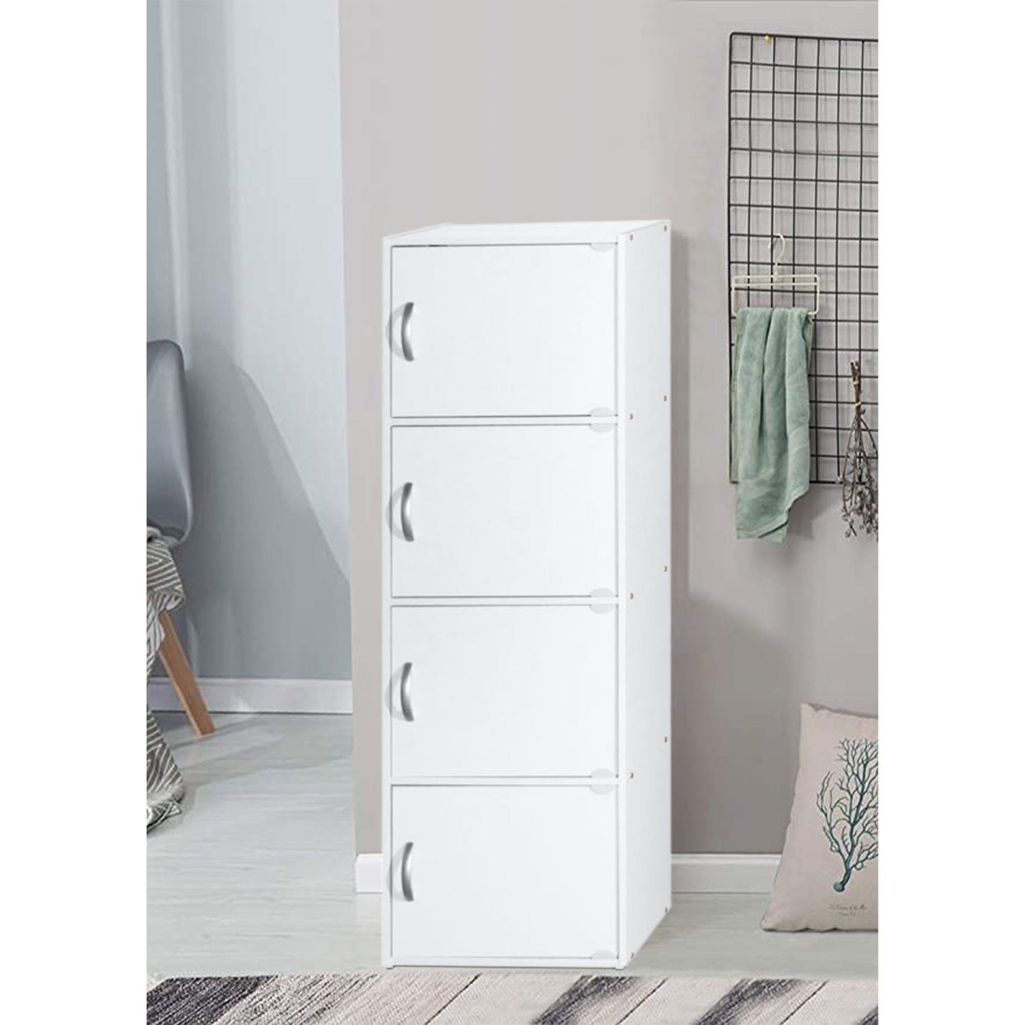 Hodedah 4 Door Multipurpose Storage Cabinet for Home or Office, White (Open Box)