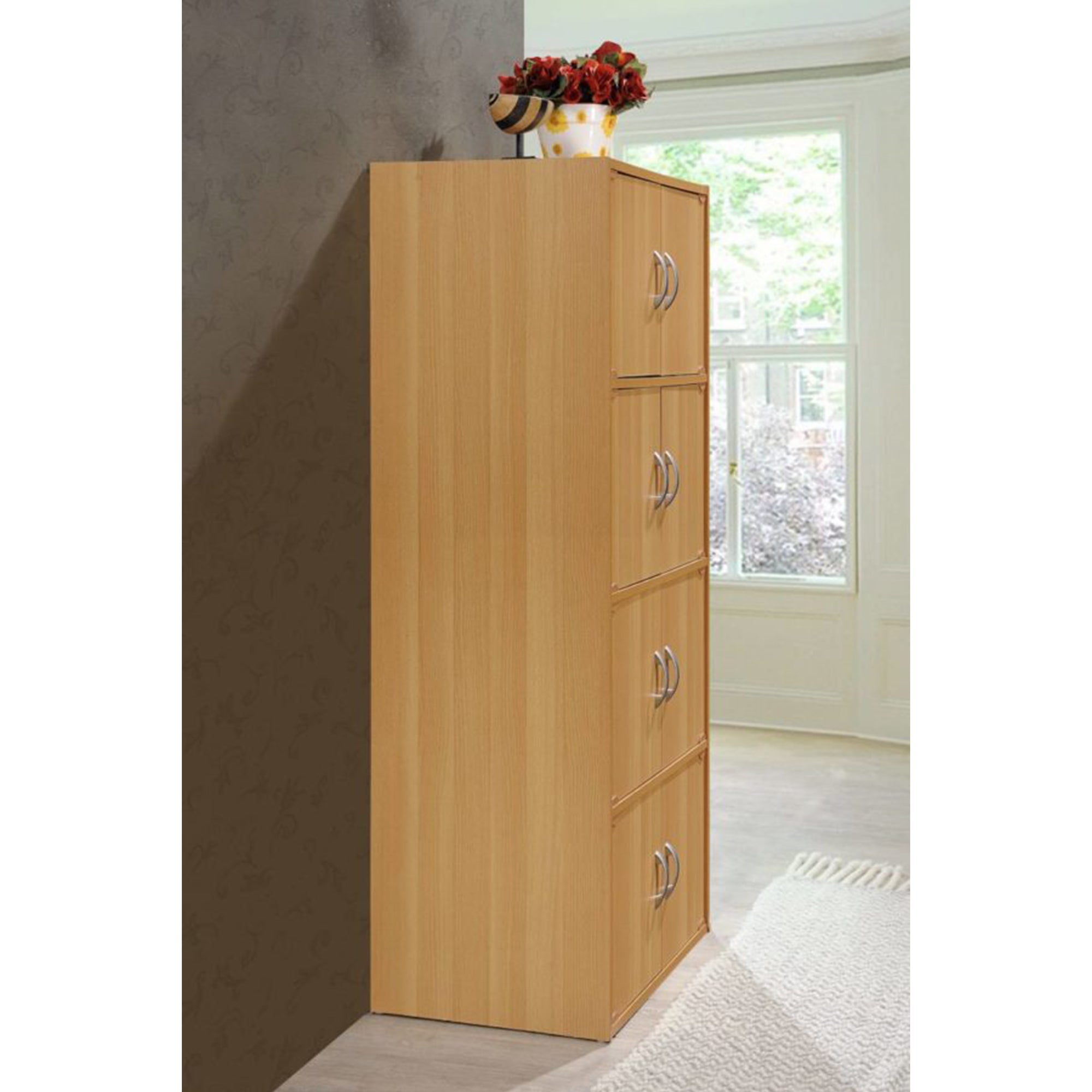 Hodedah 8 Door Multipurpose Storage Cabinet for Home & Office, Beech (Used)