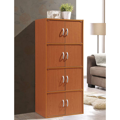 Hodedah 8 Door Enclosed Multipurpose Storage Cabinet for Home and Office, Cherry - VMInnovations