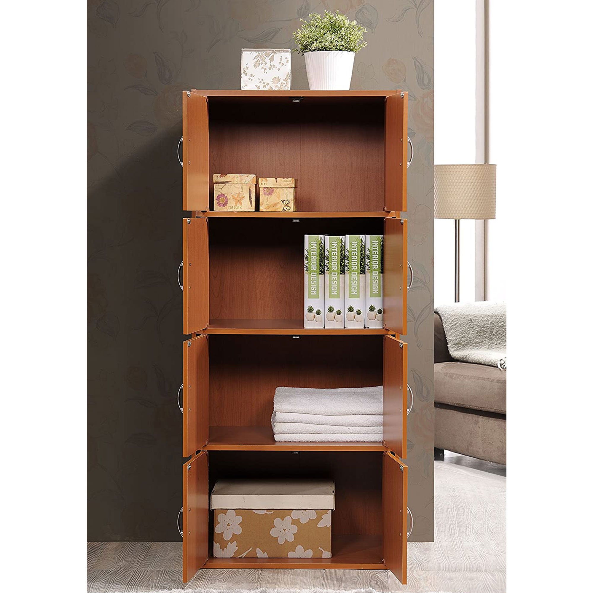 Hodedah 8 Door Enclosed Multipurpose Storage Cabinet for Home and Office, Cherry - VMInnovations