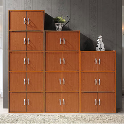 Hodedah 8 Door Enclosed Multipurpose Storage Cabinet for Home and Office, Cherry - VMInnovations