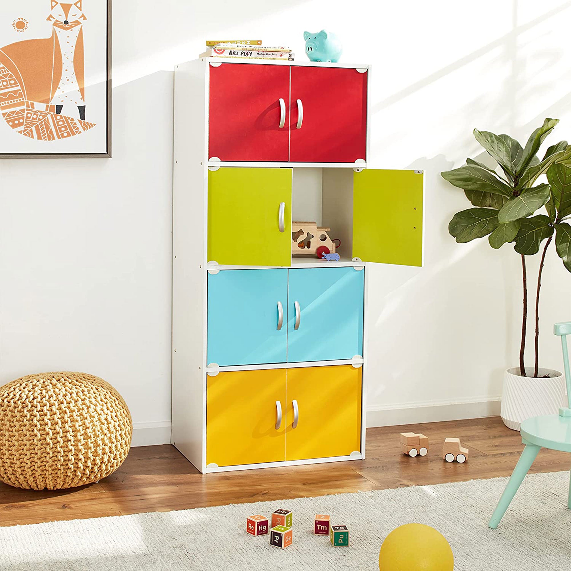 Hodedah 8 Door Enclosed Multipurpose Cabinet for Home/Office, Rainbow (Used) - VMInnovations
