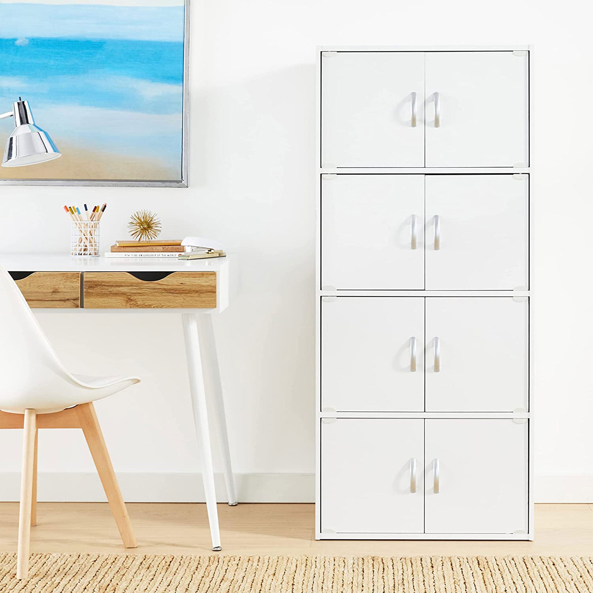 8 Door Enclosed Multipurpose Storage Cabinet for Home & Office, White(For Parts) - VMInnovations