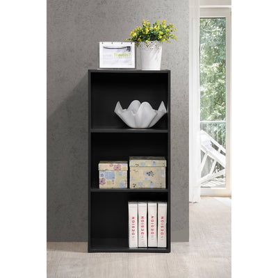 Hodedah 3 Shelf Home and Office Organization Storage Bookcase, Black (Used)