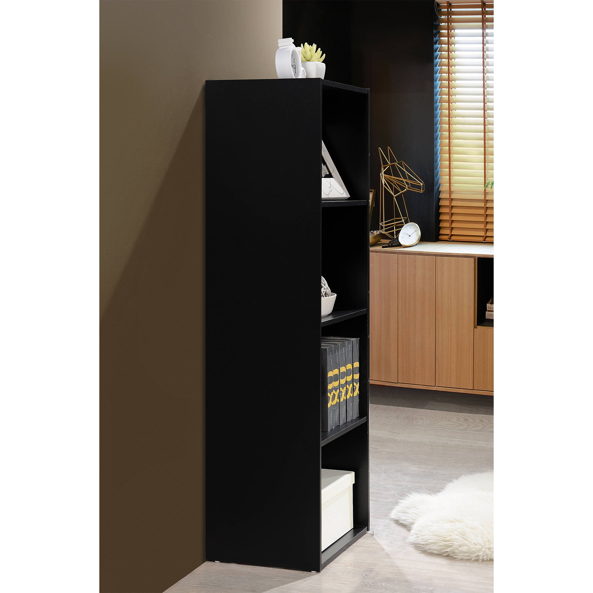 Hodedah Import 12x16x47" 4 Shelf Bookcase & Office Organizer, Black (Open Box) - VMInnovations
