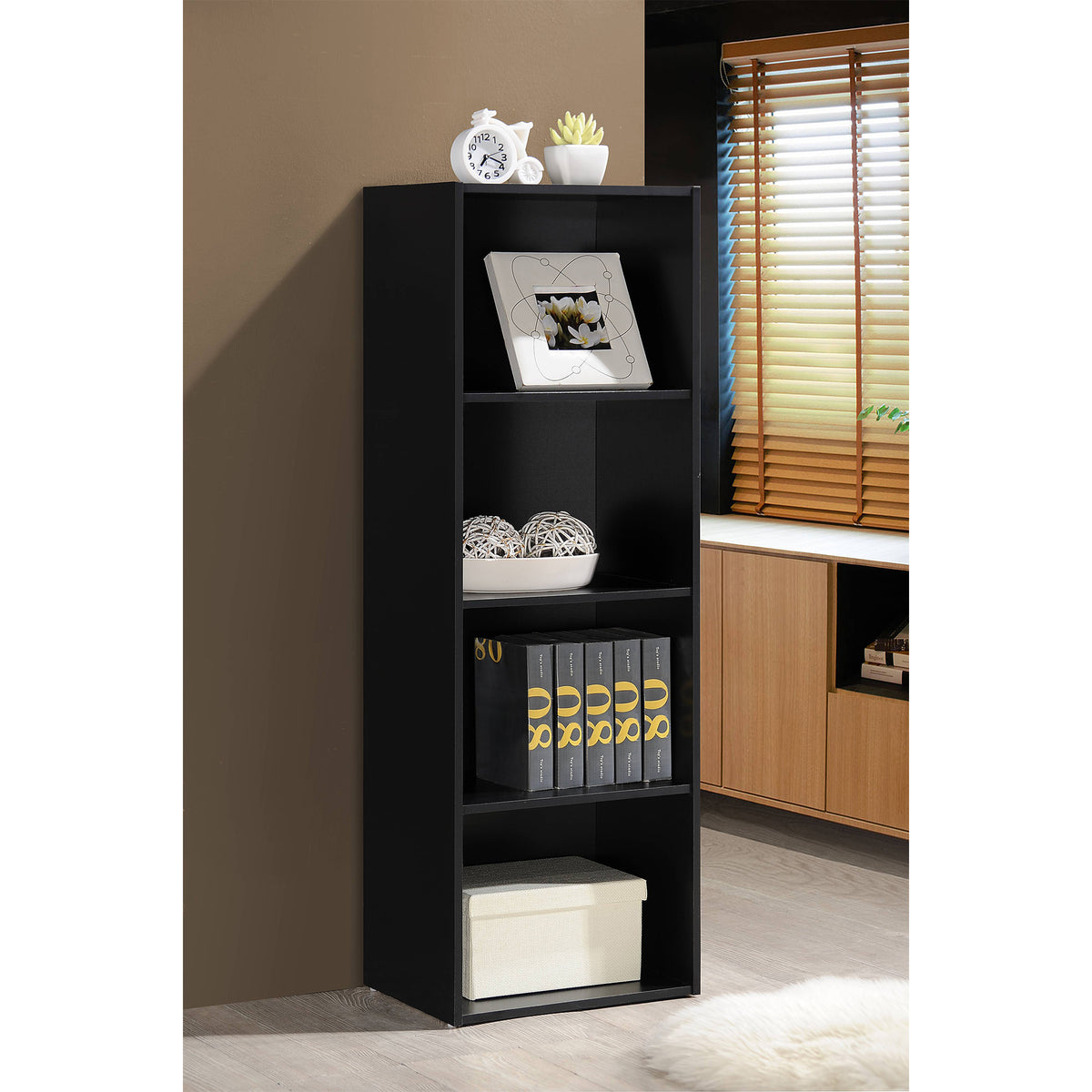 Hodedah Import 12x16x47" 4 Shelf Bookcase & Office Organizer, Black (Open Box) - VMInnovations
