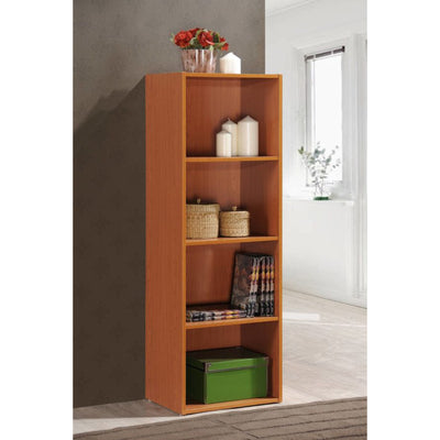 Hodedah Import 12x16x47In 4 Shelf Bookcase Organizer, Cherry Wood(Open Box)
