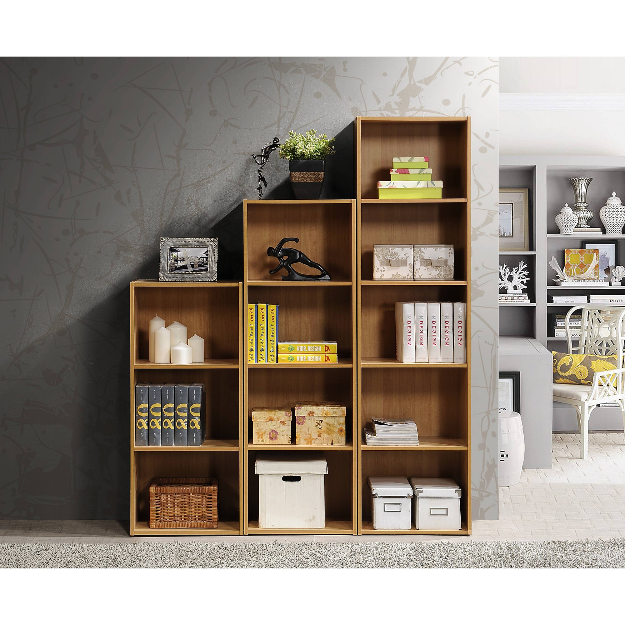 Hodedah 12 x 16 x 60 Inch 5 Shelf Bookcase and Office Organizer, Beech Finish - VMInnovations