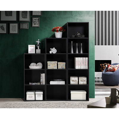 12 x 16 x 60 In 5 Shelf Bookcase Organizer, Black Wood Finish (Used)