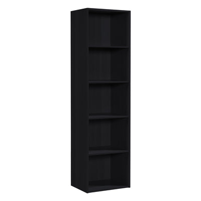 12 x 16 x 60 In 5 Shelf Bookcase Organizer, Black Wood Finish (Used)