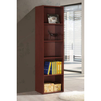 12 x 16 x 60 In 5 Shelf Bookcase Organizer, Mahogany Wood Finish (Open Box) - VMInnovations