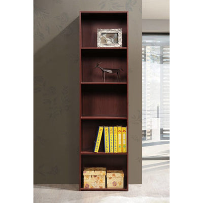12 x 16 x 60 In 5 Shelf Bookcase Organizer, Mahogany Wood Finish (Open Box) - VMInnovations
